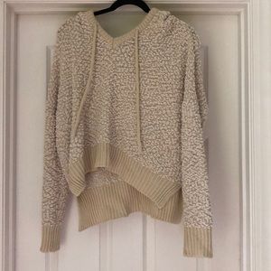 Hooded popcorn knit sweater